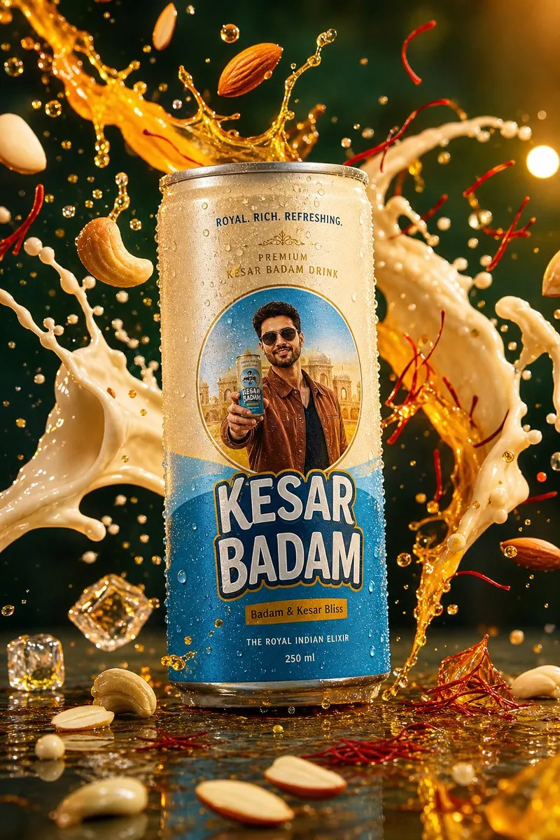No. 111: E-commerce Main Image - Kesar Badam Beverage Photography — GPT Image 2 image prompt example