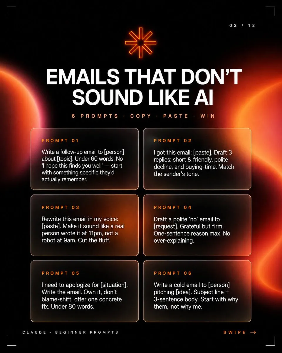 No. 29: Social Media Post - AI Email Prompts Carousel Slide — GPT Image 2 image prompt example