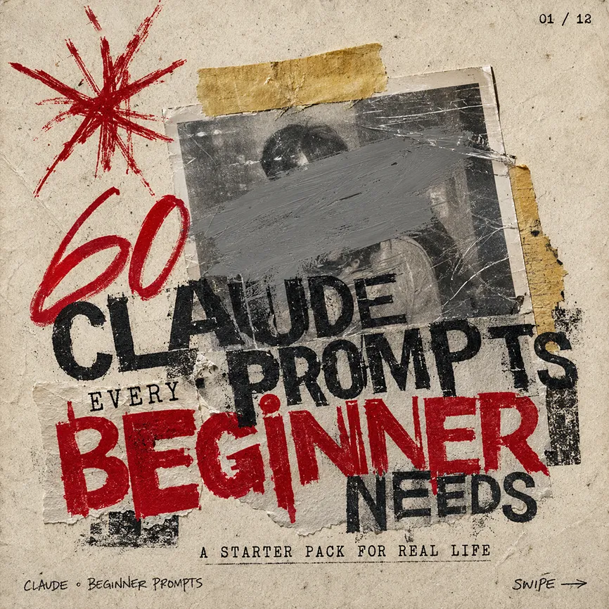 No. 32: Social Media Post - Gritty Claude Prompts Carousel Cover — GPT Image 2 image prompt example
