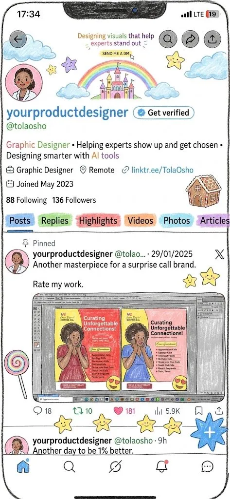 No. 4: Profile / Avatar - Hand-Drawn Designer Profile Screen — GPT Image 2 image prompt example
