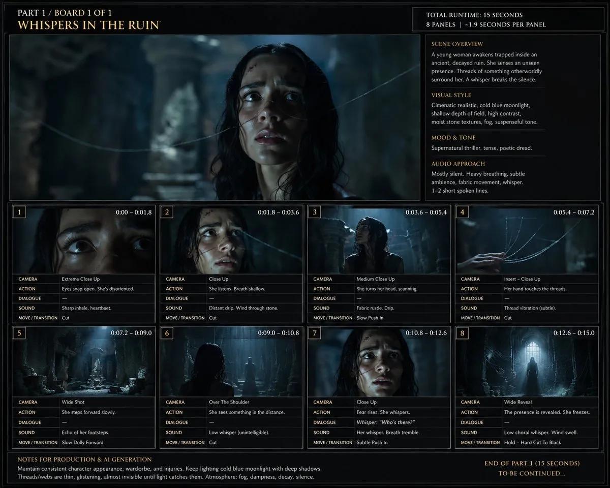 No. 41: Infographic / Edu Visual - Whispers in the Ruin Storyboard — GPT Image 2 image prompt example