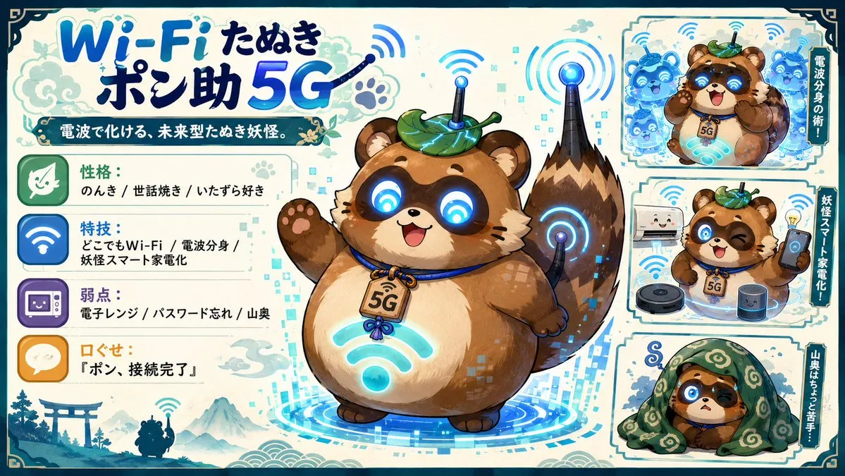 No. 48: Infographic / Edu Visual - Futuristic Wi-Fi Tanuki Character Sheet — GPT Image 2 image prompt example