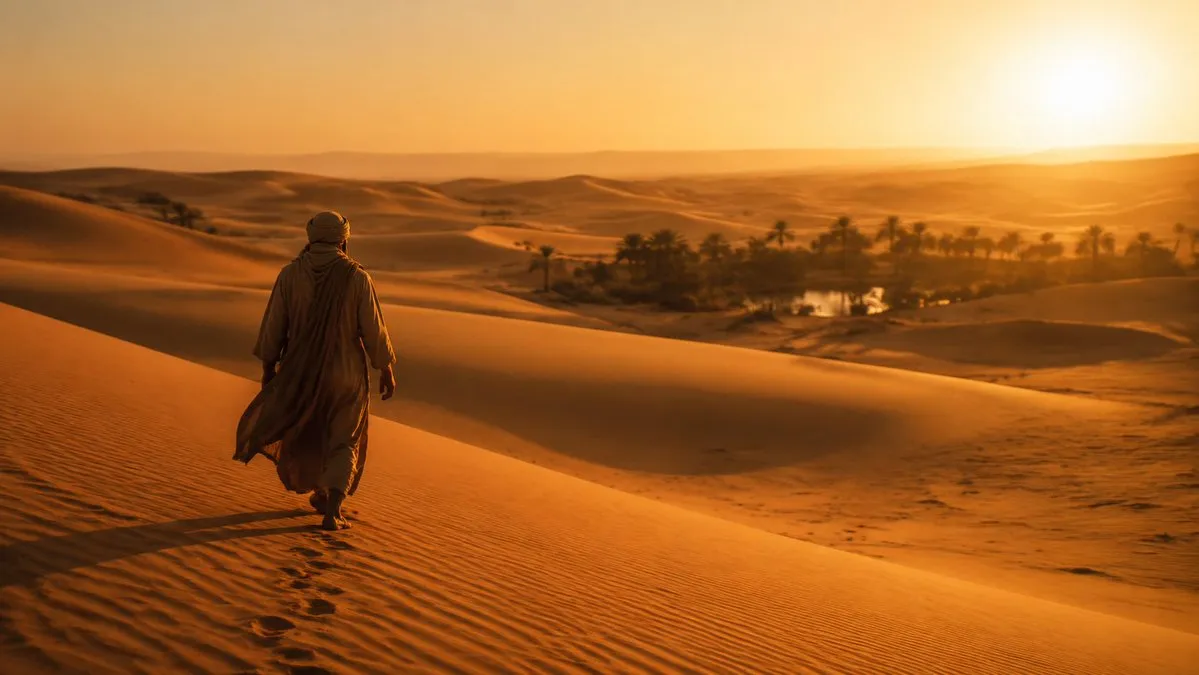 No. 78: Comic / Storyboard - Cinematic Desert Nomad at Sunset — GPT Image 2 image prompt example