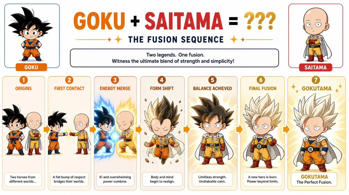 No. 81: Comic / Storyboard - Chibi Character Fusion Sequence — GPT Image 2 image prompt example
