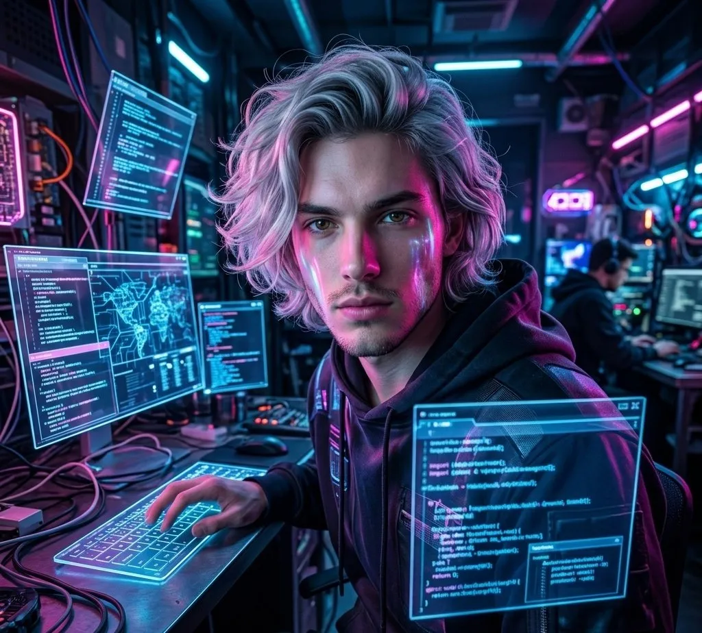 No. 111: Game Asset - Cyberpunk Neon Hacker — Nano Banana Pro image prompt example