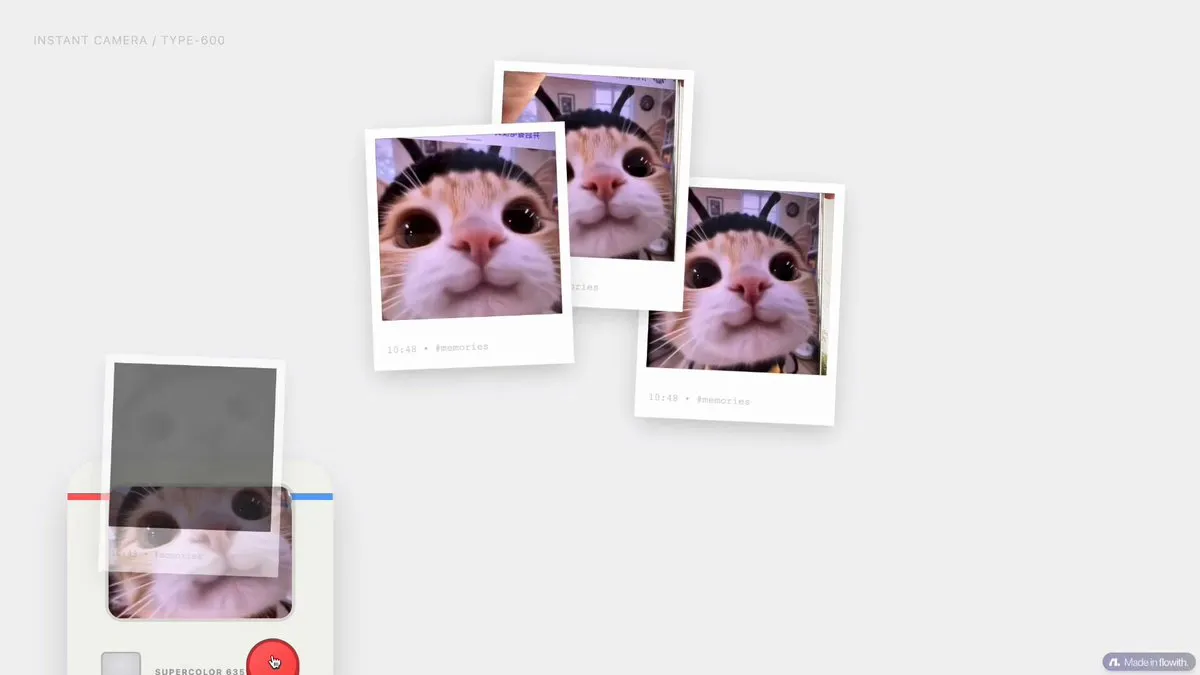 No. 14: Retro Polaroid camera website with photo wall — Nano Banana Pro image prompt example