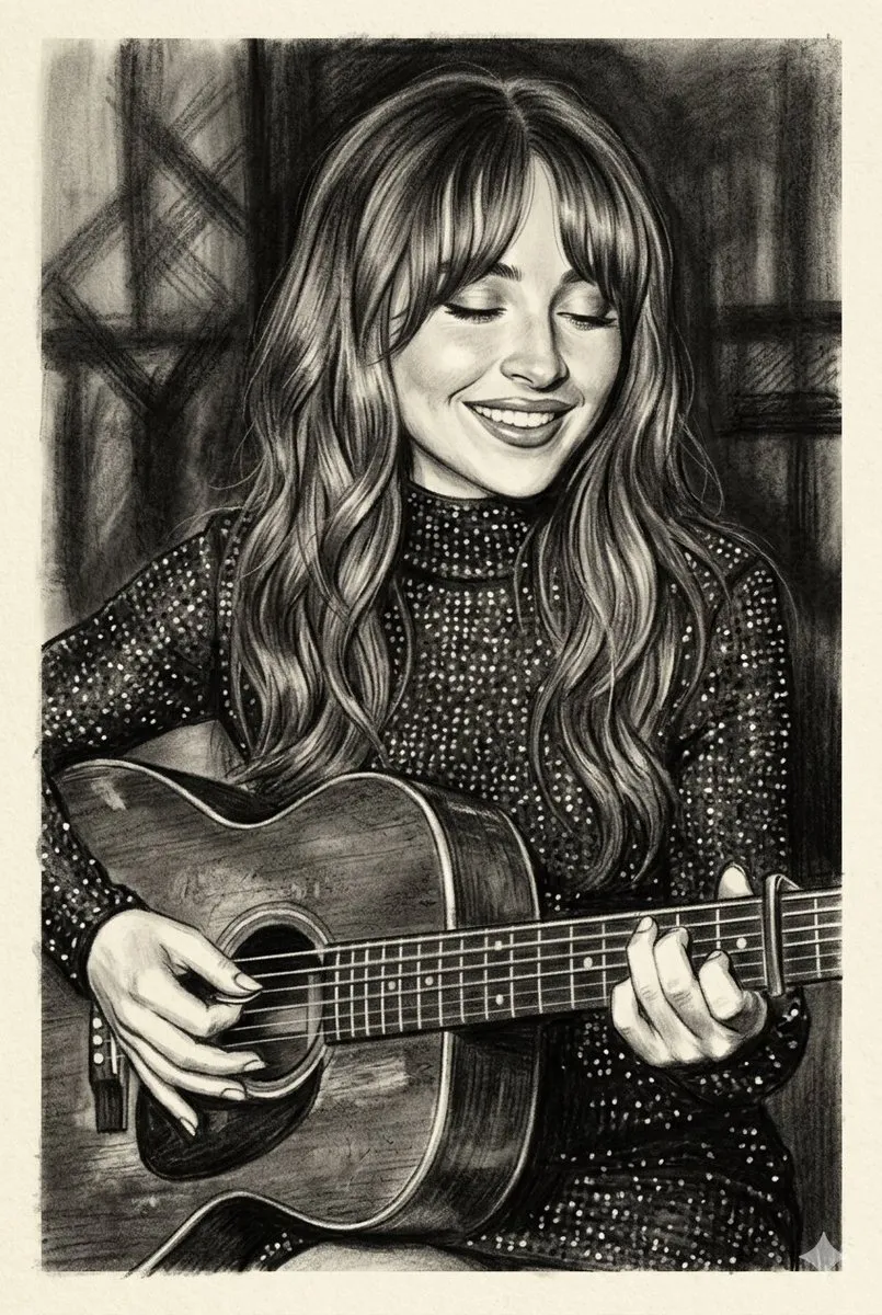 No. 16: Profile / Avatar - Charcoal Style Sequin Dress Guitarist — Nano Banana Pro image prompt example