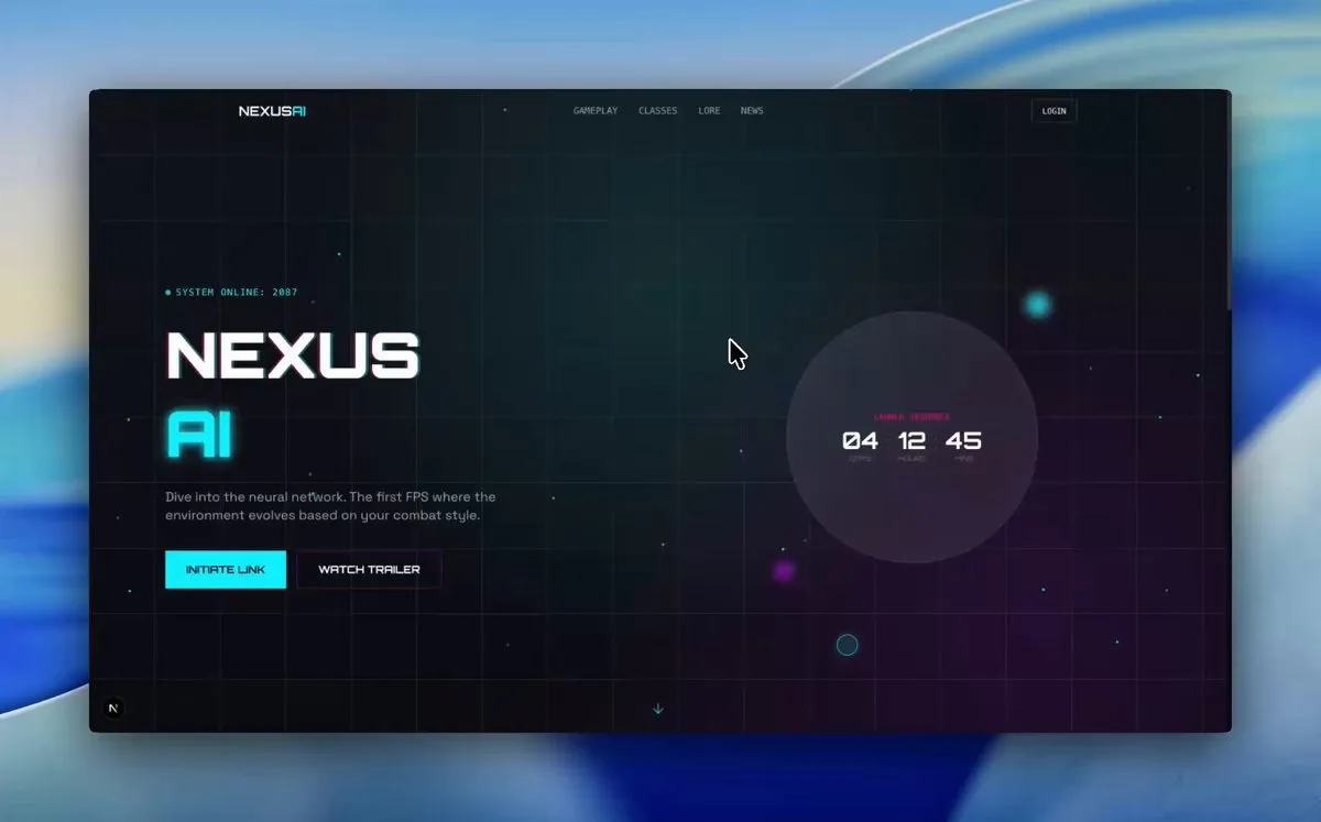 No. 2: Futuristic animated landing page for AI game — Nano Banana Pro image prompt example
