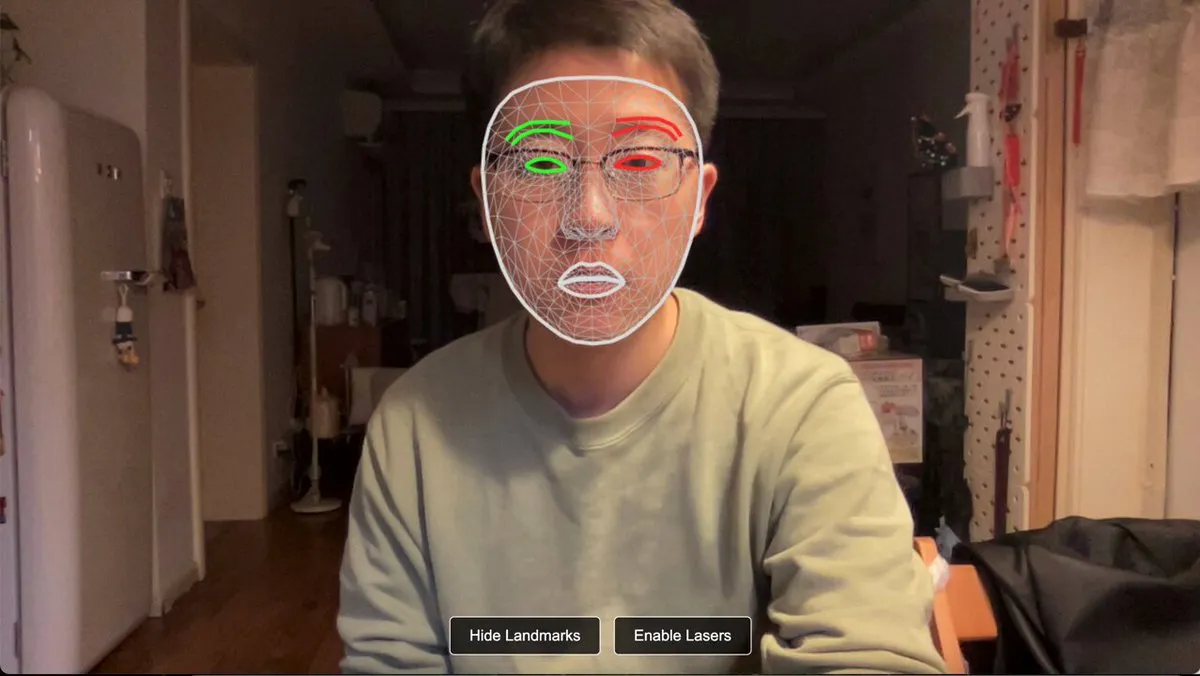 No. 26: Laser eye effect web demo with Mediapipe and Three.js — Nano Banana Pro image prompt example