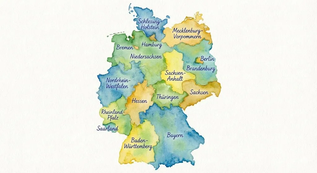 No. 4: Watercolor map of Germany with labeled states — Nano Banana Pro image prompt example