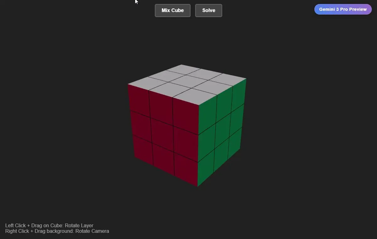 No. 42: 3D Rubik’s cube web app with mix and solve controls — Nano Banana Pro image prompt example