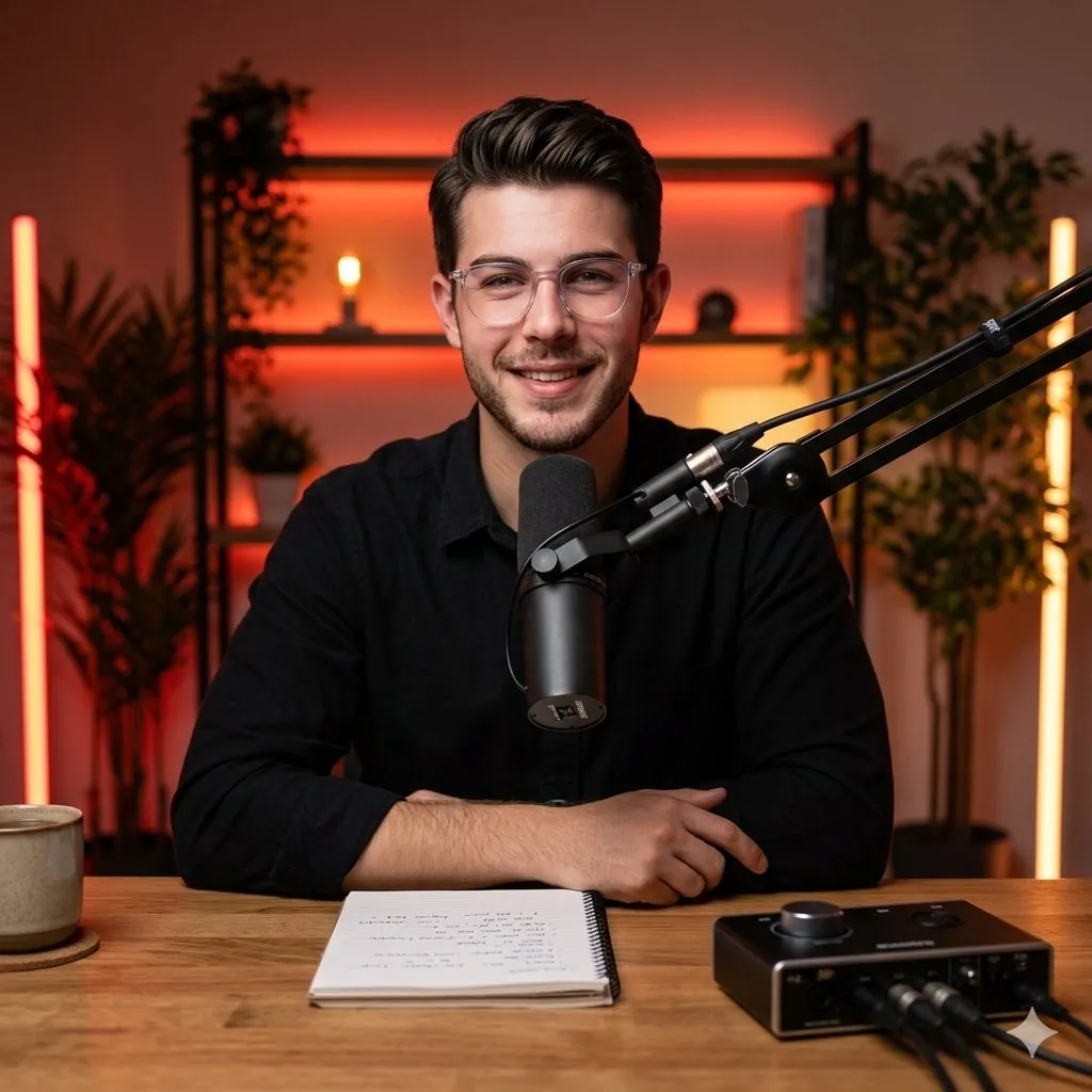 No. 48: YouTube Thumbnail - Cinematic Podcast Studio Portrait — Nano Banana Pro image prompt example