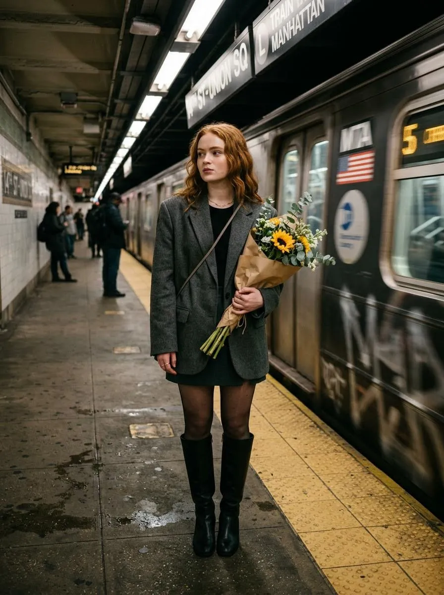 No. 55: YouTube Thumbnail - Cinematic photo of a woman on a subway platform with motion blur — Nano Banana Pro image prompt example