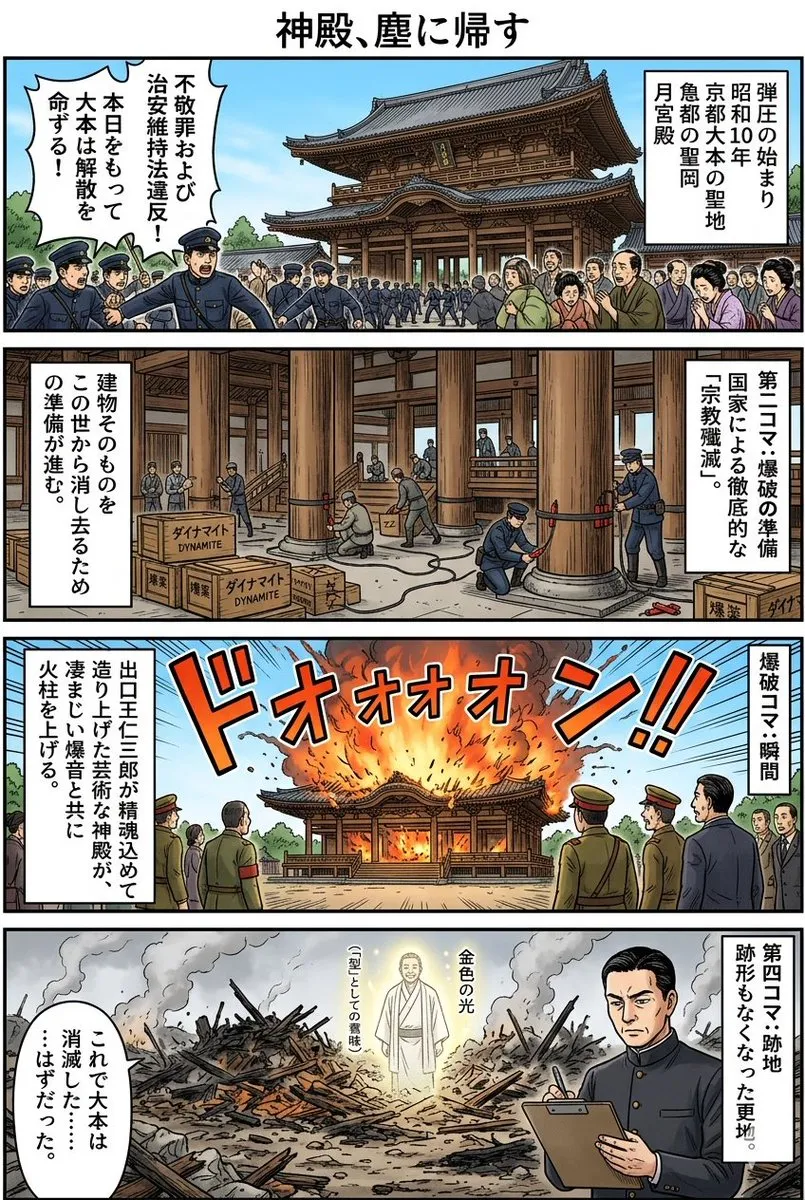 No. 69: Comic / Storyboard - Historical Temple Demolition Scene — Nano Banana Pro image prompt example
