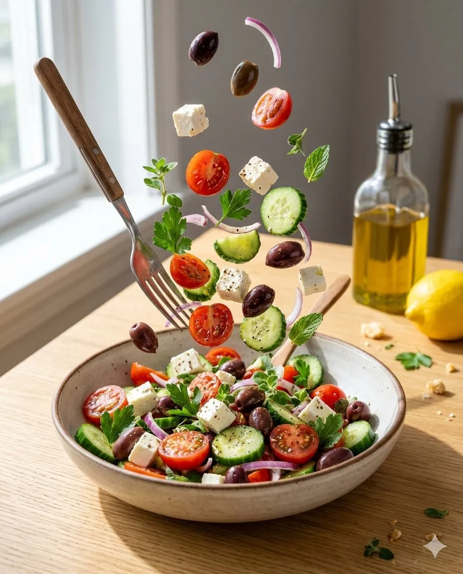 No. 84: Product Marketing - Mediterranean Salad Food Photography — Nano Banana Pro image prompt example