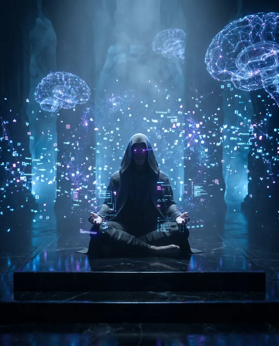No. 88: Product Marketing - Cyber Spiritualism Digital Monk — Nano Banana Pro image prompt example