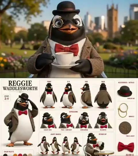 Dapper Penguin Morning Coffee — Seedance 2.0 video prompt example