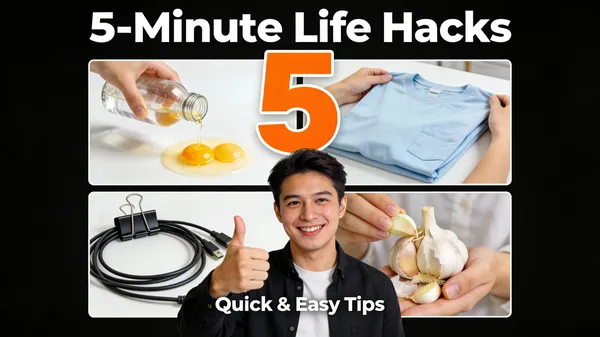 No. 22: 5-Minute Life Hacks Thumbnail — Seedream 5 image prompt example