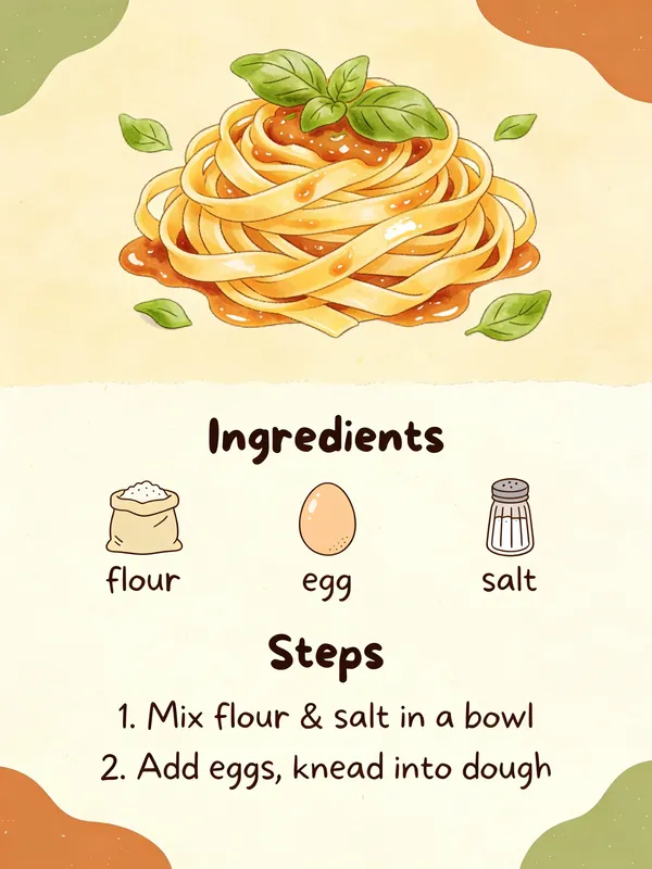 No. 36: Illustrated Homemade Pasta Recipe Card — Seedream 5 image prompt example