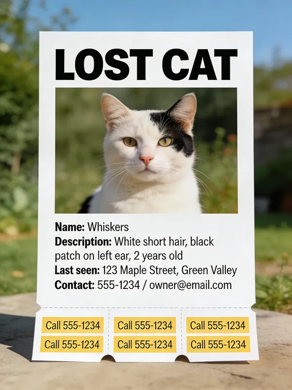 No. 4: Effective 'Lost Cat' Flyer — Seedream 5 image prompt example