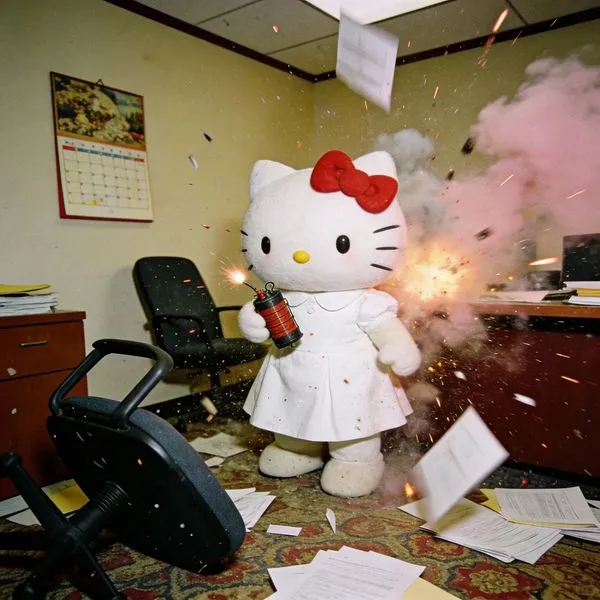 No. 70: Hello Kitty Office Chaos — Seedream 5 image prompt example