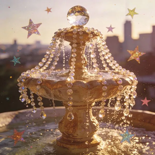 No. 71: Crystal Fountain with Stars — Seedream 5 image prompt example