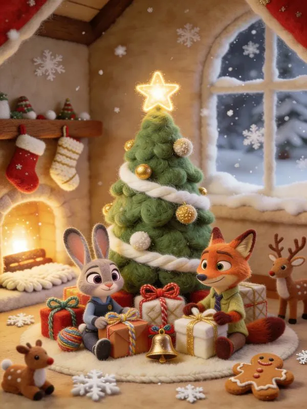 No. 88: Judy and Nick Felt Christmas Poster — Seedream 5 image prompt example