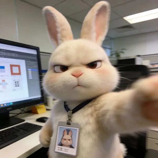 No. 89: World-Weary Office Bunny Selfie — Seedream 5 image prompt example