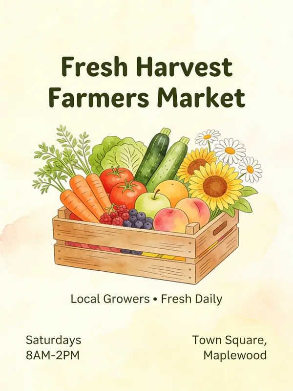 No. 9: Charming Rustic Farmers Market Poster — Seedream 5 image prompt example