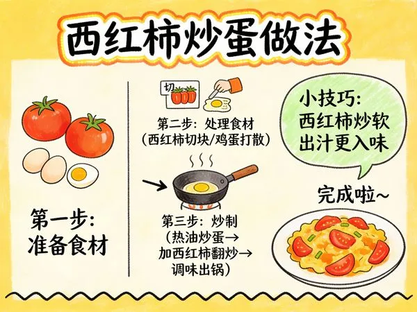 No. 96: Tomato and Egg Stir-Fry Hand-Drawn Knowledge Card — Seedream 5 image prompt example