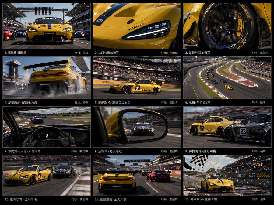 12 Panel Racing Storyboard Sheet — GPT Image 2 image prompt example