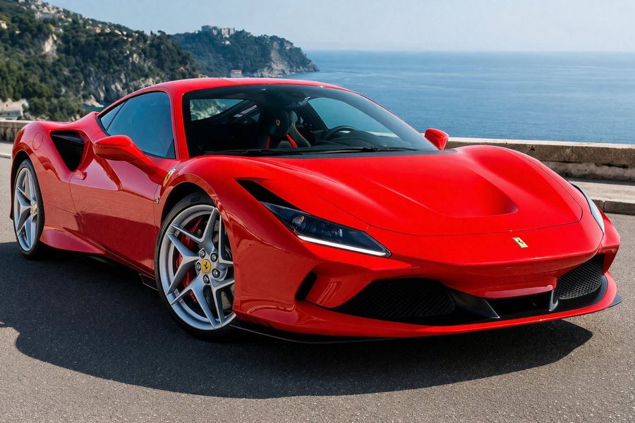 Photorealistic Automotive Shot of a Bright Red Ferrari Sports Car — GPT Image 2 image prompt example