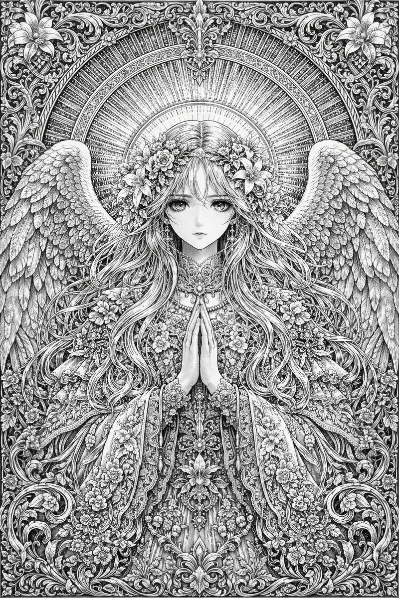Highly Detailed, Intricate Black and White Line Art Illustration — GPT Image 2 image prompt example