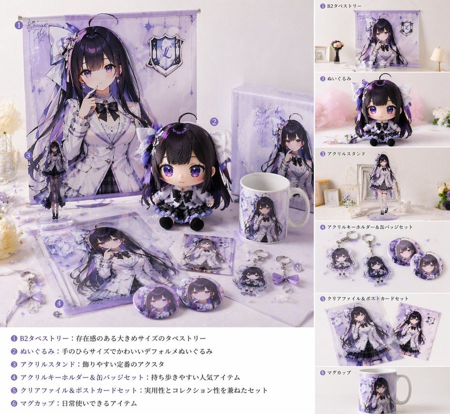 Fan Goods for a Standard Vtuber in Live-action — GPT Image 2 image prompt example