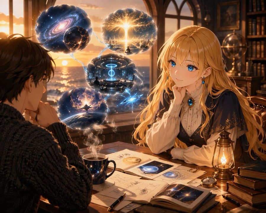Anime Illustration of Two Characters at a Desk in a Cozy Study — GPT Image 2 image prompt example