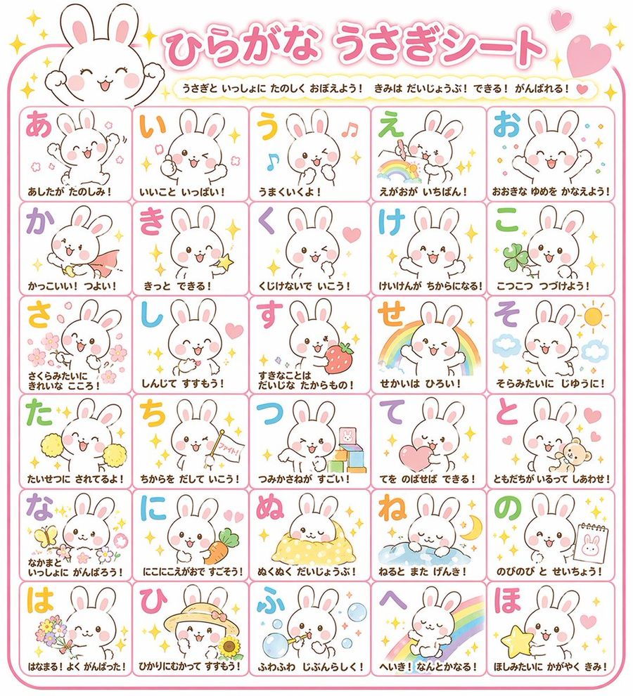 Rabbit Hiragana Sheet (Light) — GPT Image 2 image prompt example