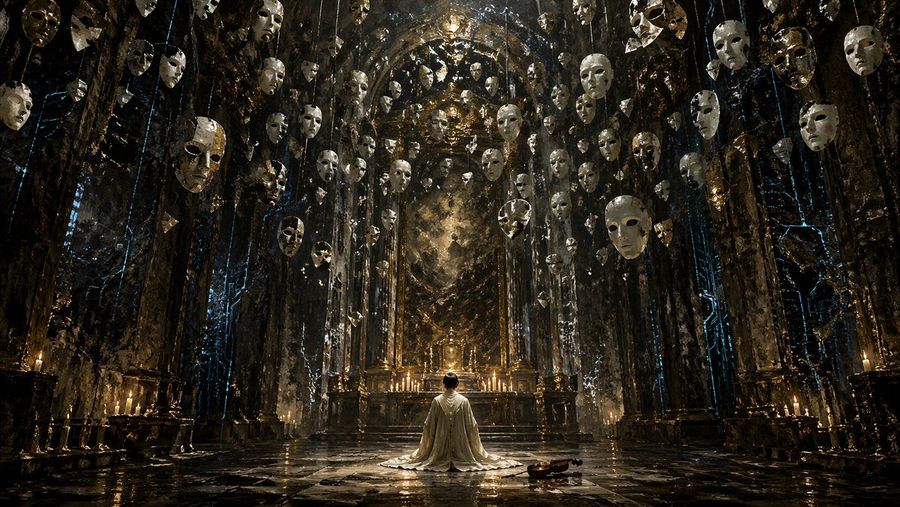 Highly Detailed, Cinematic Wide Shot of a Grand, Dark Gothic Hall — GPT Image 2 image prompt example