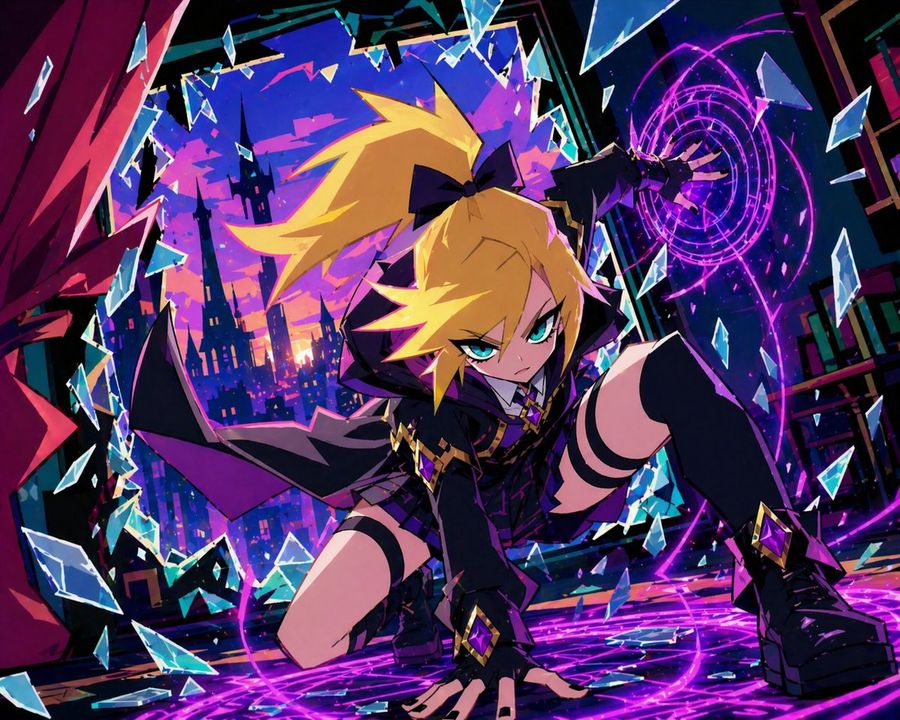 Dynamic Anime Illustration of a Girl with Spiky Blonde Hair Tied — GPT Image 2 image prompt example