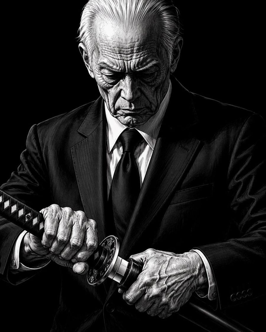High-contrast, Black-and-white Illustration of an Elderly Man — GPT Image 2 image prompt example