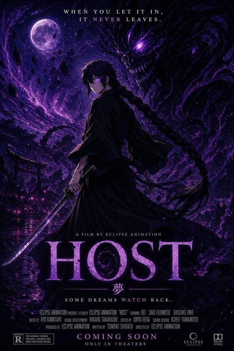 Cinematic Movie Poster for the Anime Horror Movie Called “HOST” — GPT Image 2 image prompt example