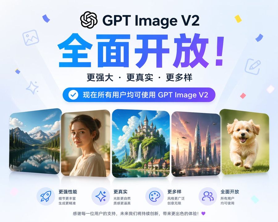 Help Me Generate an Image Stating That GPT Image V2 Is Now Fully Open — GPT Image 2 image prompt example
