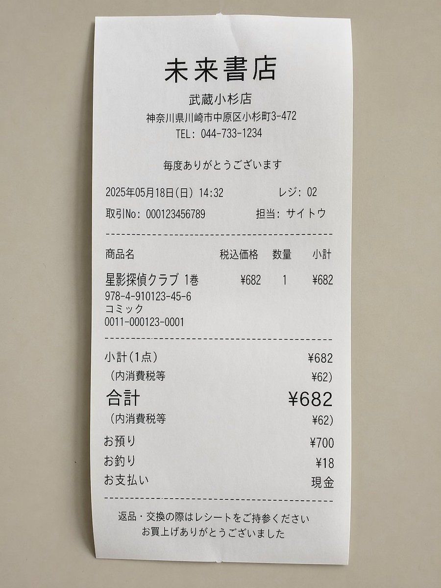 Image of a Receipt for Buying Manga — GPT Image 2 image prompt example