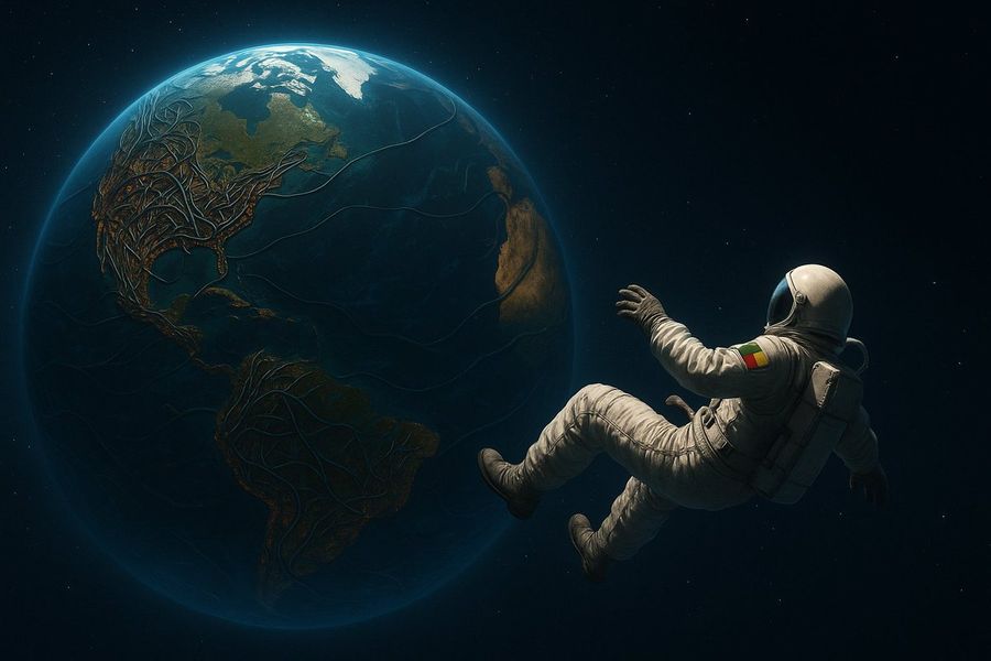 Cinematic Surreal Space Scene Showing 1 Astronaut Floating in Open — GPT Image 2 image prompt example