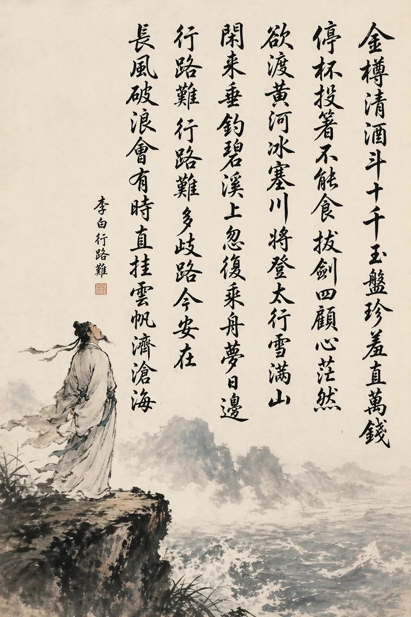 Traditional Chinese Ink Wash Hanging-scroll Painting on Warm Aged — GPT Image 2 image prompt example