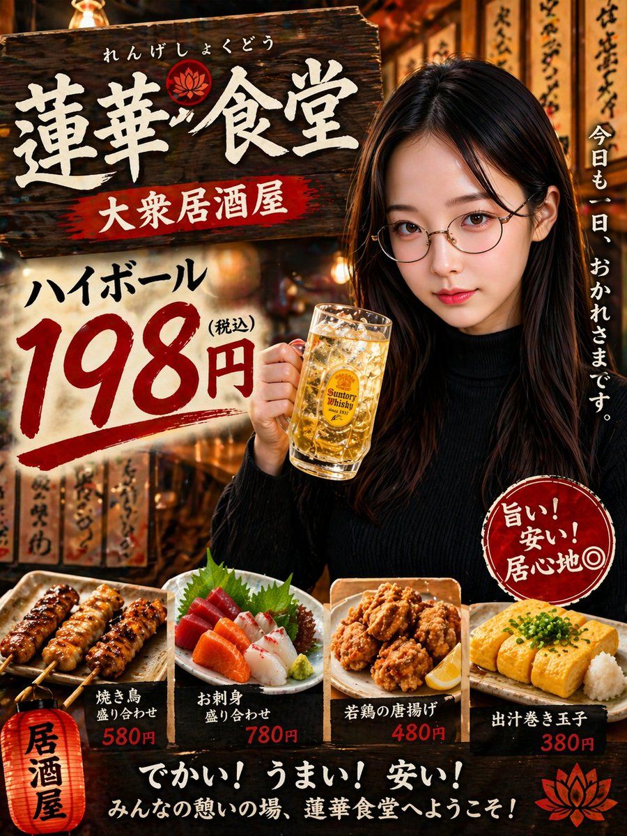 Photorealistic Japanese Izakaya Advertisement Poster in a Warm — GPT Image 2 image prompt example