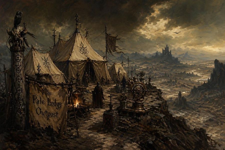 Dark Fantasy Matte Painting of a Bleak Hilltop Encampment Overlooking — GPT Image 2 image prompt example