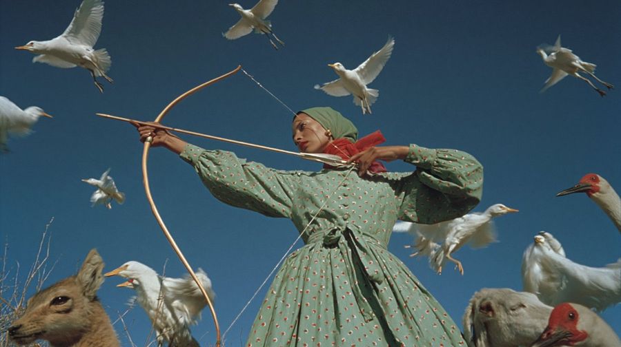 Surreal Cinematic Outdoor Portrait of a Masked Archer Standing — GPT Image 2 image prompt example
