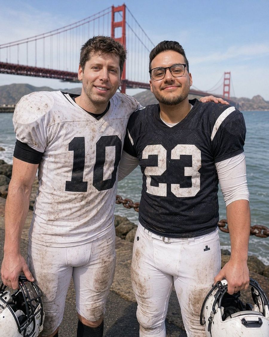 Realistic Outdoor Sports Portrait of Two American Football Players — GPT Image 2 image prompt example