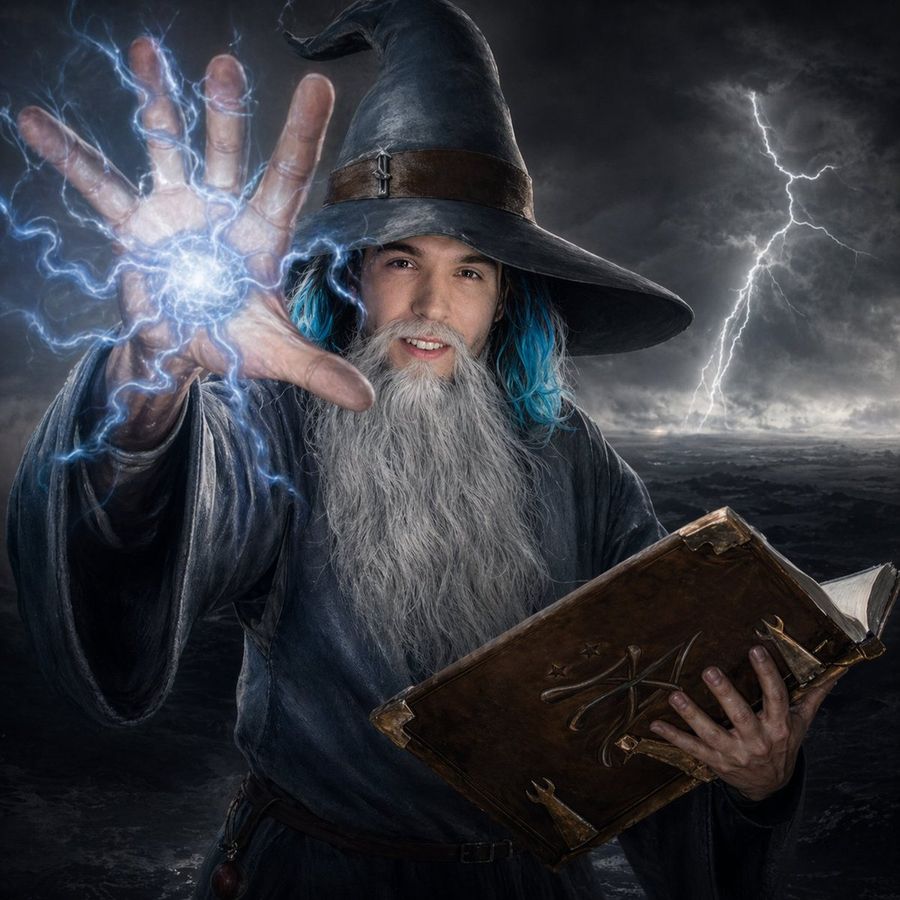 Dramatic Dark-fantasy Portrait of an Elderly Wizard Standing — GPT Image 2 image prompt example