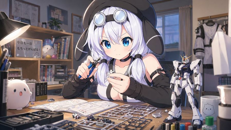 1St Image: Making a Plastic Model with a Serious Expression — GPT Image 2 image prompt example